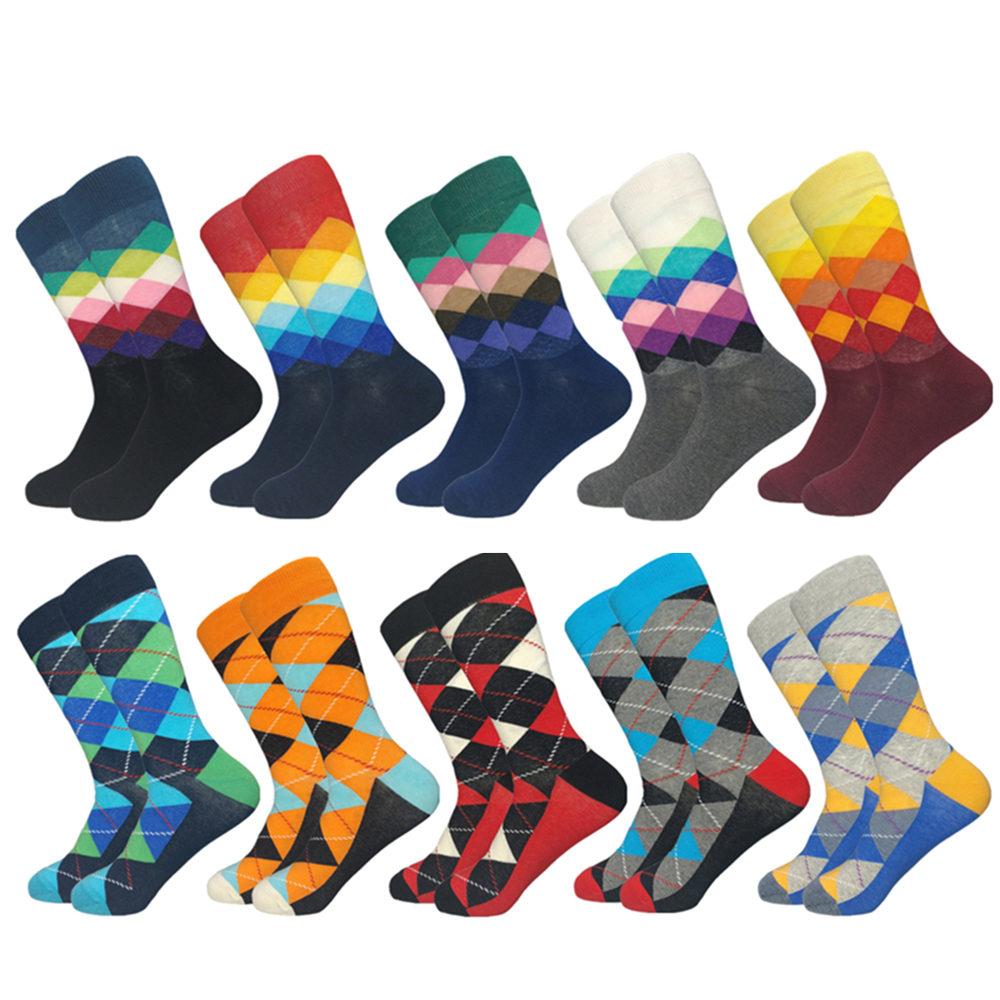 Classic  Men Socks Casual Gentleman High Quality Color Puzzle happy Socks Business Party Dress Cotton Socks for Men