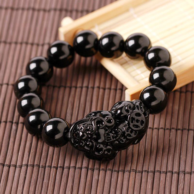 Obsidian Pixiu Zodiac Birth Buddha Beads Bracelet for Luck and Peace, Unisex