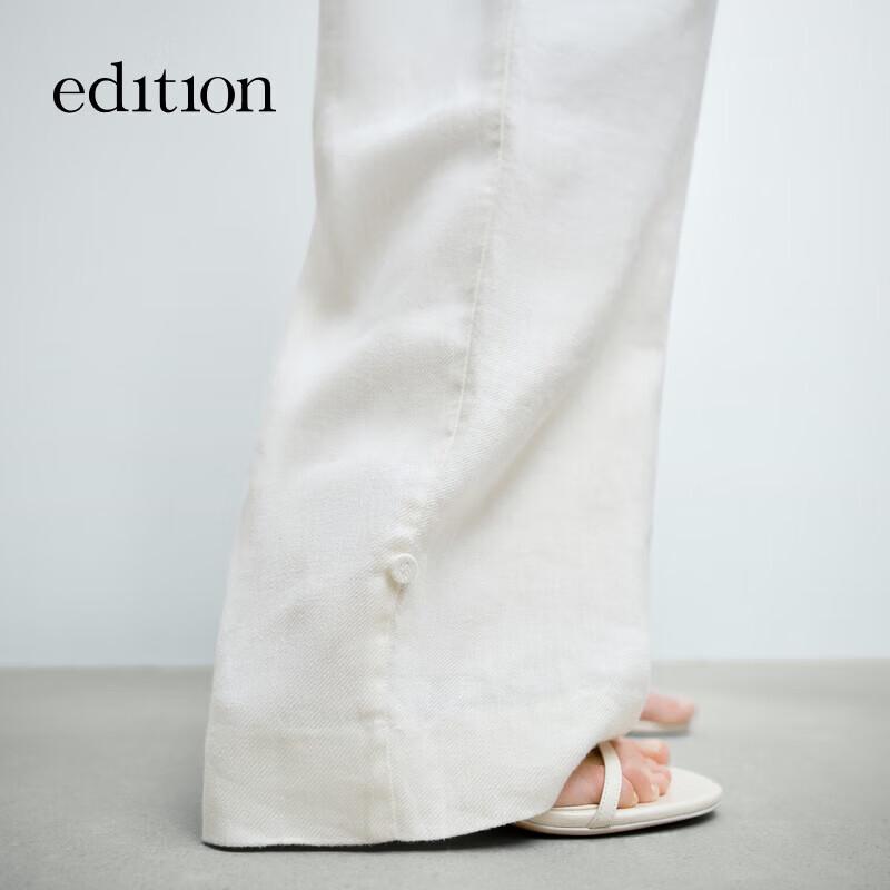 Edition Women's 2025 Spring Ramie-Linen Tie-Waist Wide-Leg Trousers