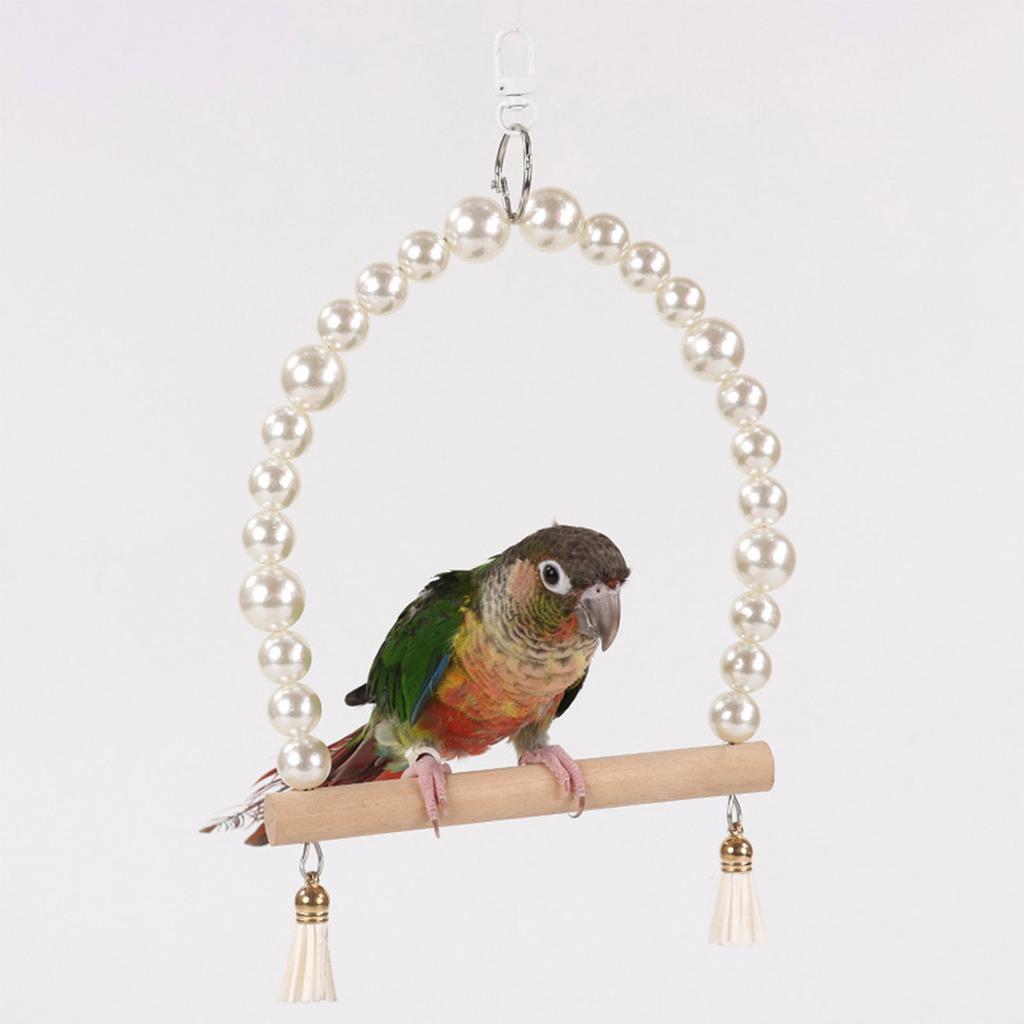 Parrots Bridge Hammock Swing Bridge Swing Standing Training Supplies Bridge Wood Hammock with Pearls Beads Toy
