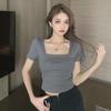 2025 Slim Fit Women's Square Neck Short Sleeve Crop Top