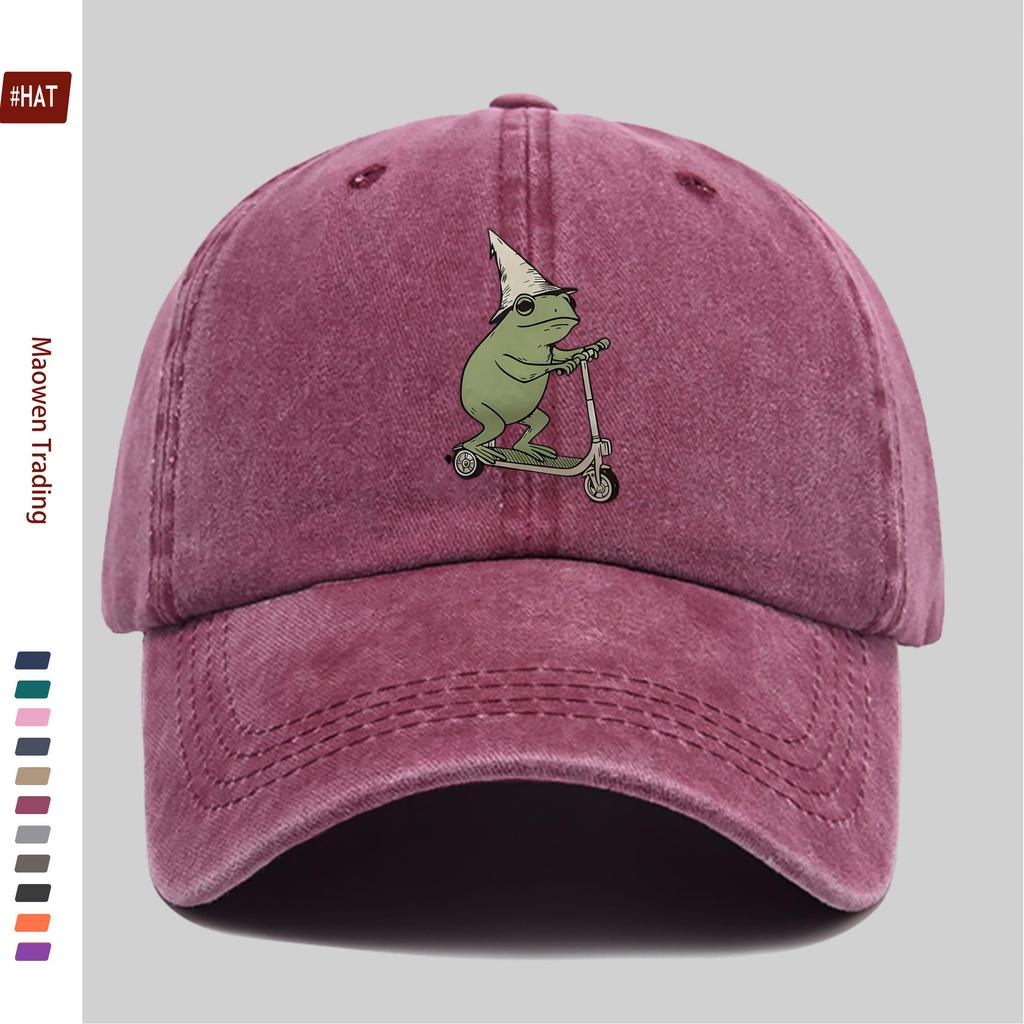 Pc Frog On a Scooter Printed Baseball Cap Fashionable Casual Design Golf Cap Home Leisure Decorative Hat Comfortable and Lig