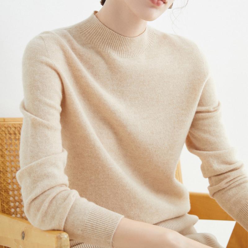 Podzim Zima Jednobarevný Pulovr Svetr s Falešným Límcem Pro Ženy Ležérní Pletenina Dámské Oblečení Základní Měkké Topy