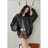 2025 Trendy American Retro Leather Jacket - Loose Fit for Spring & Autumn, Unisex Motorcycle Style, Cool Black
