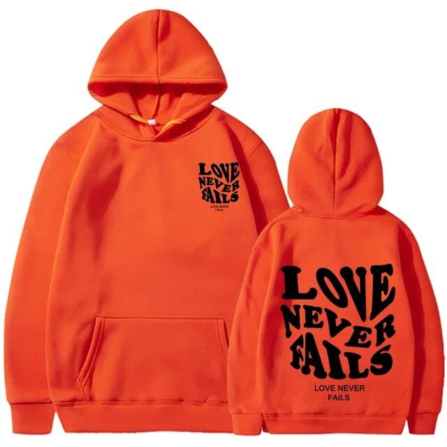 2023 Love Never Fails Print Letter Hoodies Women Sweatshirt Khaki Autumn Vintage Oversized Harajuku Loose Tops Casual Pullovers Unisex