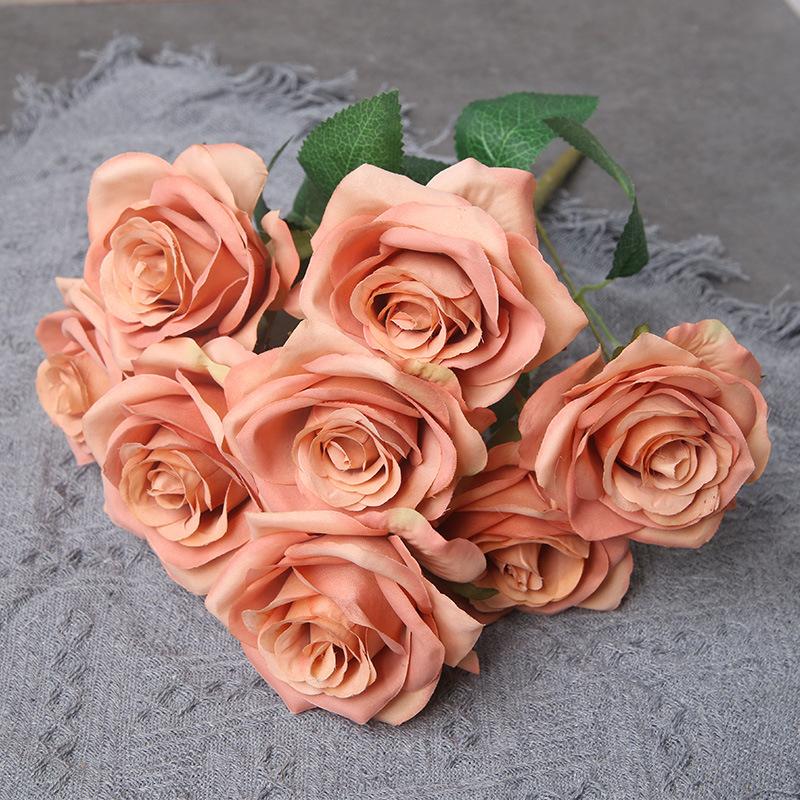 Fiore di Seta Artificiale Arancione, Bouquet di Rose Finte, Oggetti di Scena per Fotografia di Matrimonio, Soggiorno di Casa, Decorazioni Angolo Giardino Rose