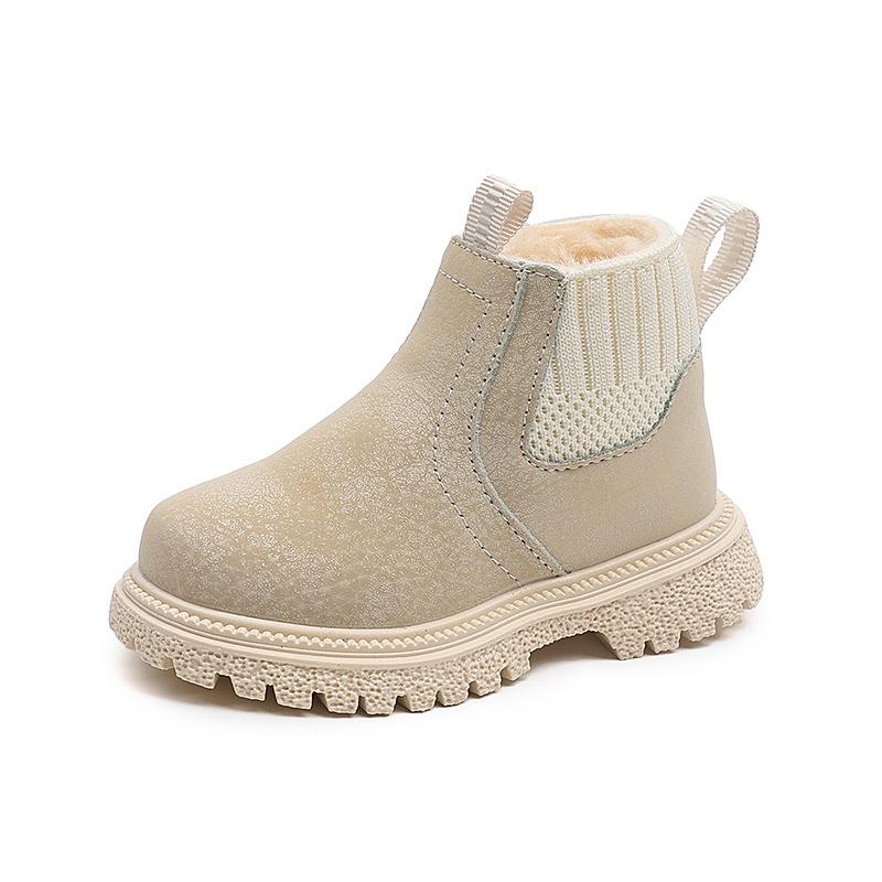 Matte PU Leather Trendy Winter Short Boots for Children Versatile Wear-resistant Chelsea Boots Warm School Shoes Girl Boy I10014