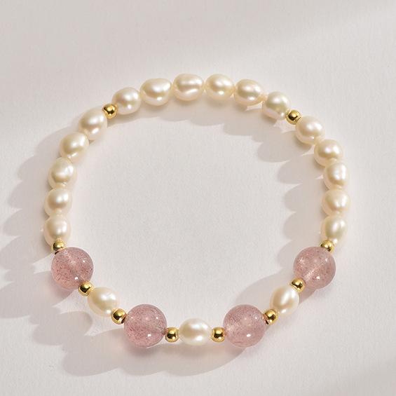 Натуральный пресноводный жемчуг, splicing, натуральный клубничный кристалл, дизайн браслета, оптовая продажа