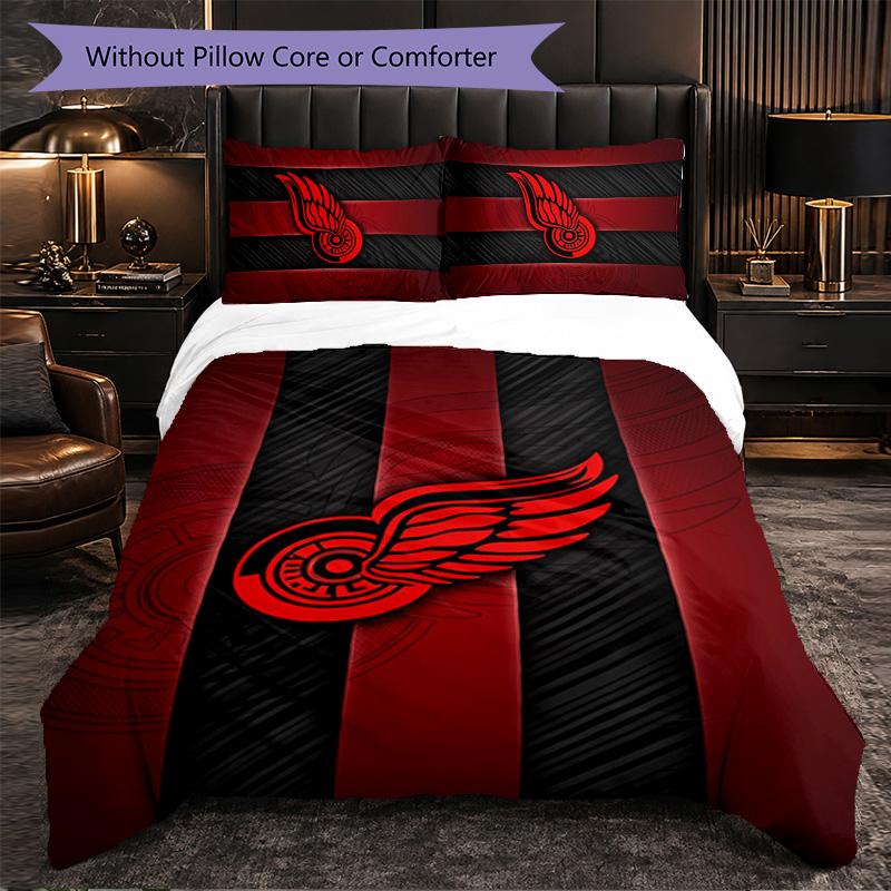 Set Biancheria da Letto in Microfibra con Motivo Detroit Red Wings 3 Pezzi Copripiumino Decorativo per Camera da Letto Uso Domestico