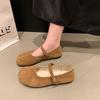 Flat-bottomed suede Mary Jane single shoes women's new spring and autumn retro shallow mouth gentle evening shoes