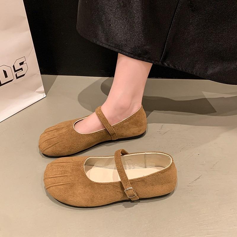 Flat-bottomed suede Mary Jane single shoes women's new spring and autumn retro shallow mouth gentle evening shoes