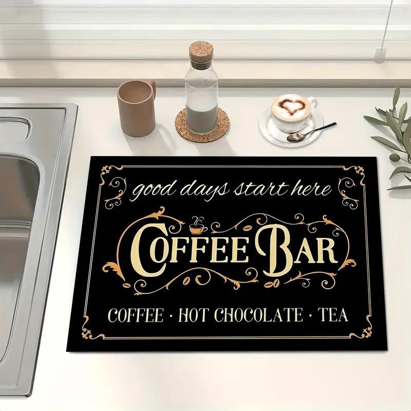 Creative Coffee Print Kitchen Drying Mat Soft Rubber Non-Slip Absorbent Stain-Resistant Mats for Coffee Bar Countertops Dish Mat