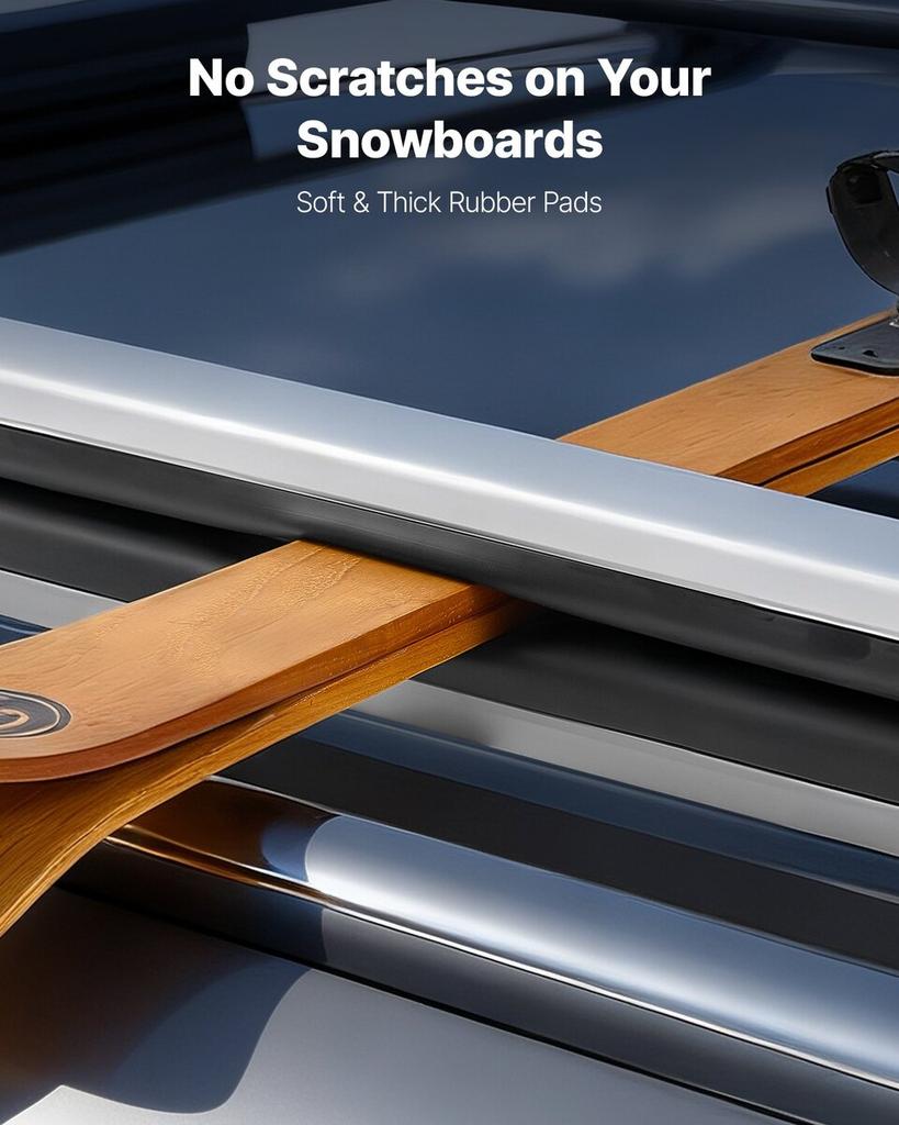 Ski & Snowboard Roof Rack, Carry Up To 6 Pairs of Skis or 4 Snowboards, 2 PCS Aluminum Universal Car Roof Rack Top Holder with Lock and Rubber Padding