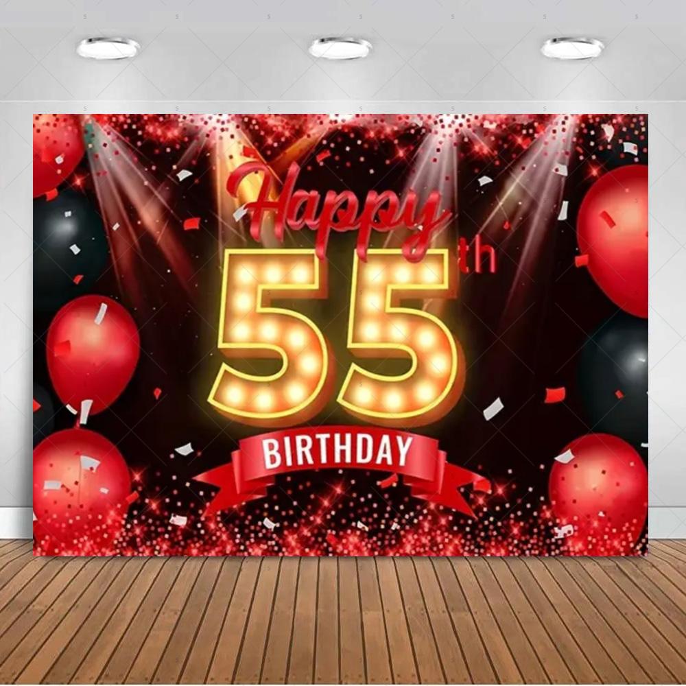 Sfondo per 55° Compleanno Forniture Palloncini Nero Oro 55 Anni Sfondo Decorazione Festa Scintillante Oggetti di Scena per Servizio Fotografico