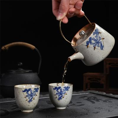 Bule de cerâmica estilo japonês, azul e branco, esmalte antigo, elegante, bonito, chaleira kung fu, caneca de café, bule de chá chinês