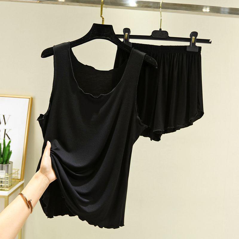 

Модальная пижама без рукавов, женская летняя, из тонкого ледяного шелка, на бретелях, жилет, свободный топ, шорты, домашняя одежда, комплект из двух предметов Black M (recommended 40.00 kg-50.00 kg