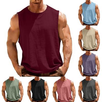 Débardeur d'été sans manches pour homme - Fitness, Course à pied, Sport décontracté d'extérieur - Gilet en coton et lin
