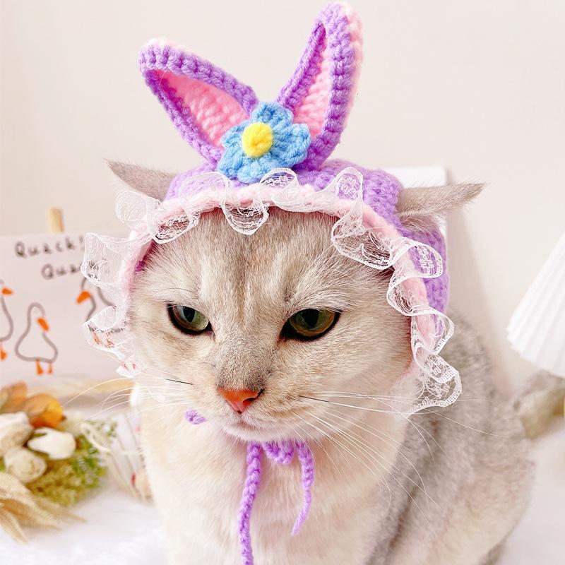 Cartoon Design Knit Cute Cat Hat Halloween Christmas Party Costume Headwear for Puppy Cat Kitten Pet Puppies