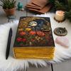 Handmade Leather Journal – Moon Floral Design, Antique Lock Notebook