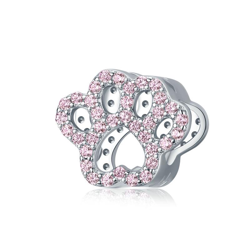 Bracciale Everlove in Argento Sterling s925 con Smalto Colorato a Forma di Zampa con Perline di Gatto e Cane