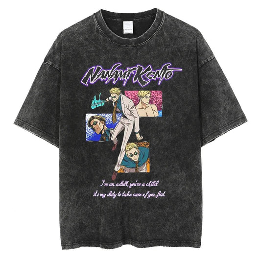 Parentchild Fashion Anime Comfortable Tshirt Jujutsu Kaisen Washed Tee Vintage Oversized Anime Graphic Men Casual Tops