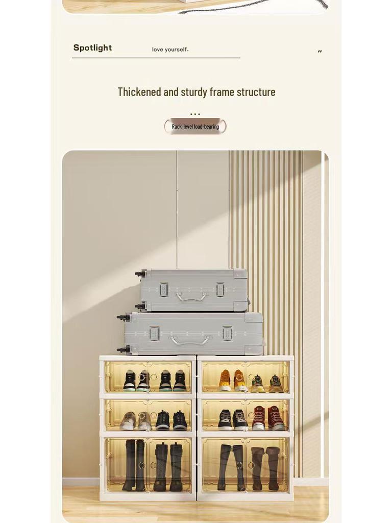 Double-Row Multi-Layer Foldable Shoe Cabinet with Dustproof AJ Storage Display Rack