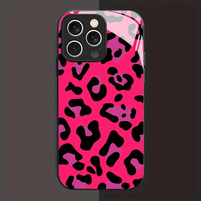 New Pink Leopard Print Tempered Glass Black Phone Case For Samsung Galaxy S25 S24 S23 Ultra Plus FE Protective Cover