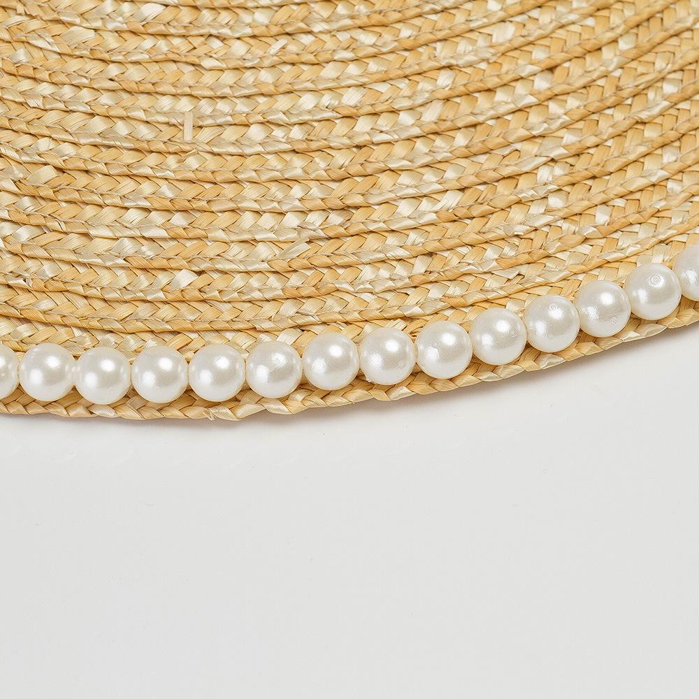 Spring and Summer New Pearl Chain Decorative Straw Grass Jazz Hat Women's Fashion Outdoor Beach Sunshade Sun Protection Straw Hat