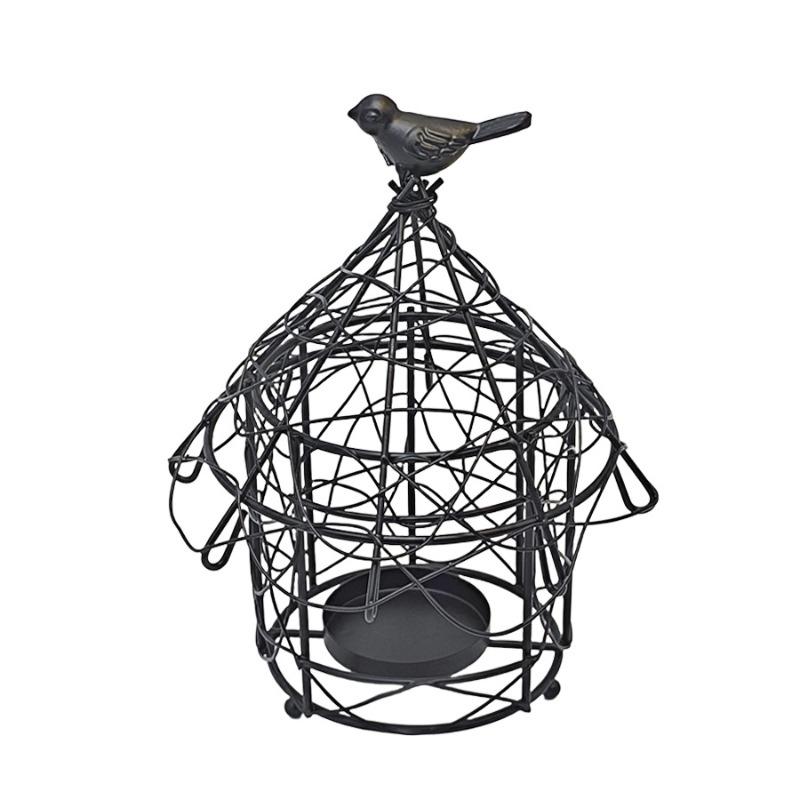 Outdoor Dual-use Wire Birdcage Hanging Basket Candlestick Garden Hanging Basin Decoration Hanging Bird Feeder for Outdoor Gifts