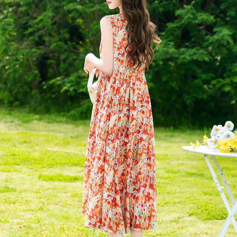 Summer Sleeveless Dresses for Women Vintage Clothes Loose Plus Size Elegant Long Dress