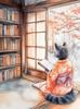 Japanese Black Cat Bathing Moon Lucky Cat Cartoon Illustration Retro Diamond Paintings Wall Art Pictures Home Decor Gift