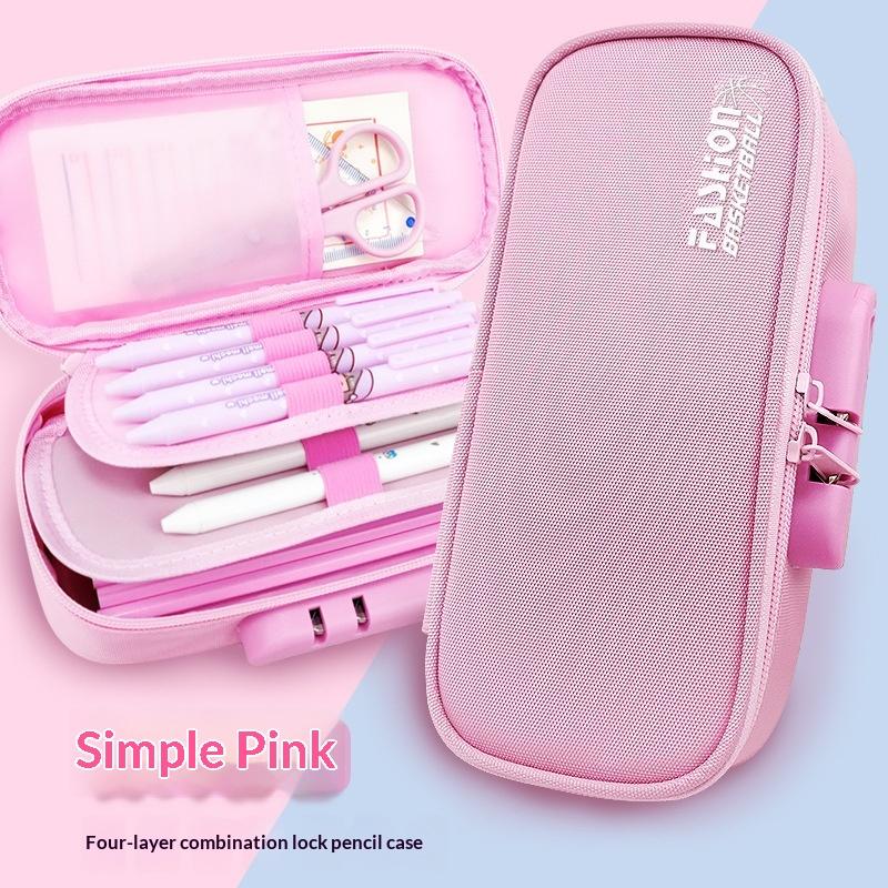 Large Capacity Minimalist Korean Style Pencil Case with Combination Lock for Elementary, Middle and High School Students.