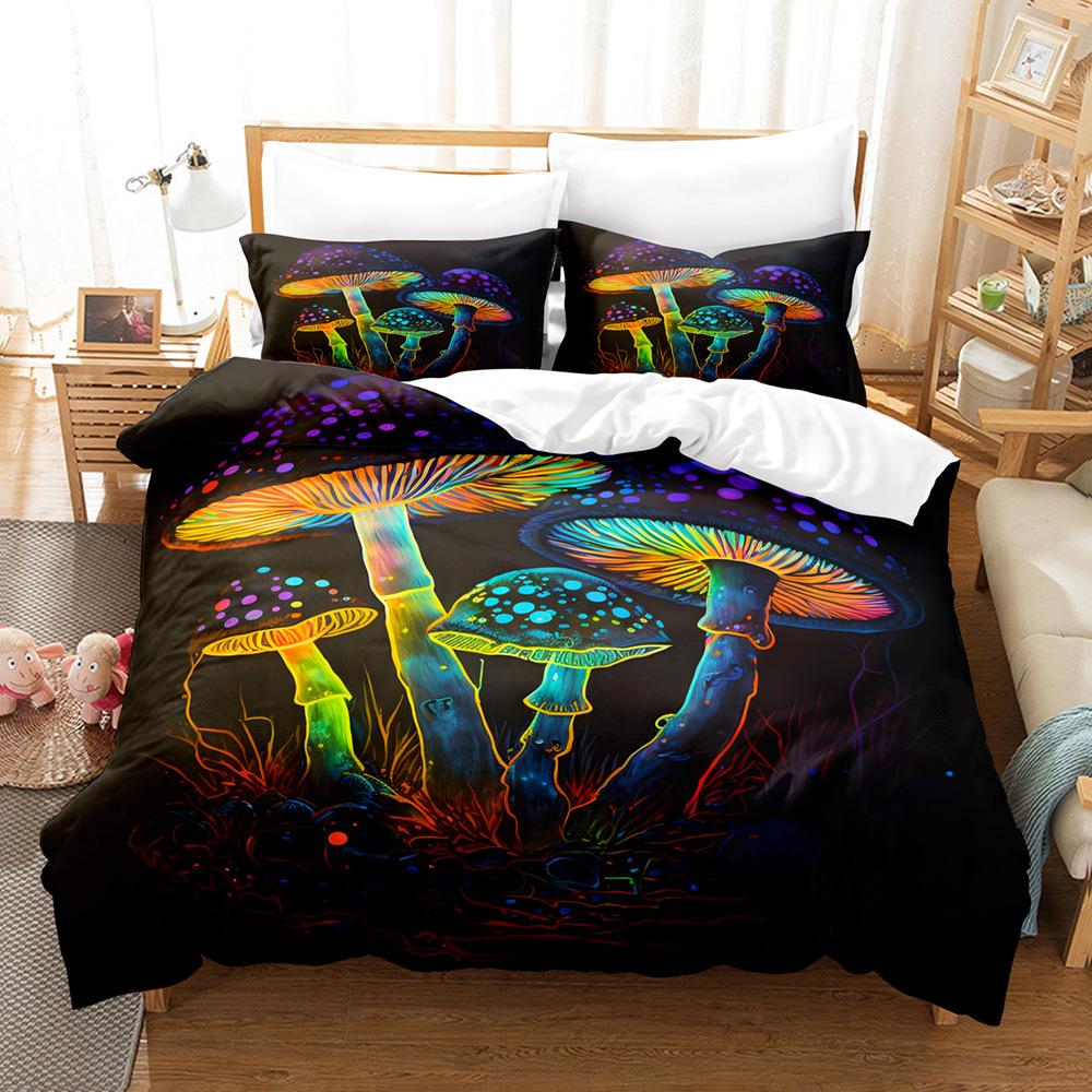 3D Digital Printing Fluorescent Mushroom Series Three-Piece Bedding
