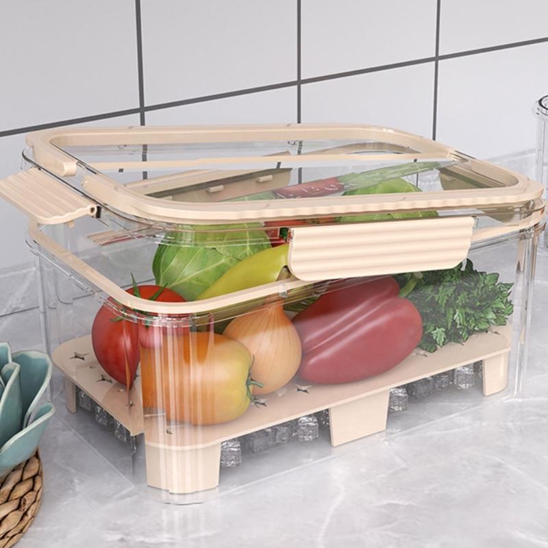 PET Produce Storage Container with Lid and Carry Handles, Clear Food Box for Refrigerator Shelf, Countertop, and Lunch Prep
