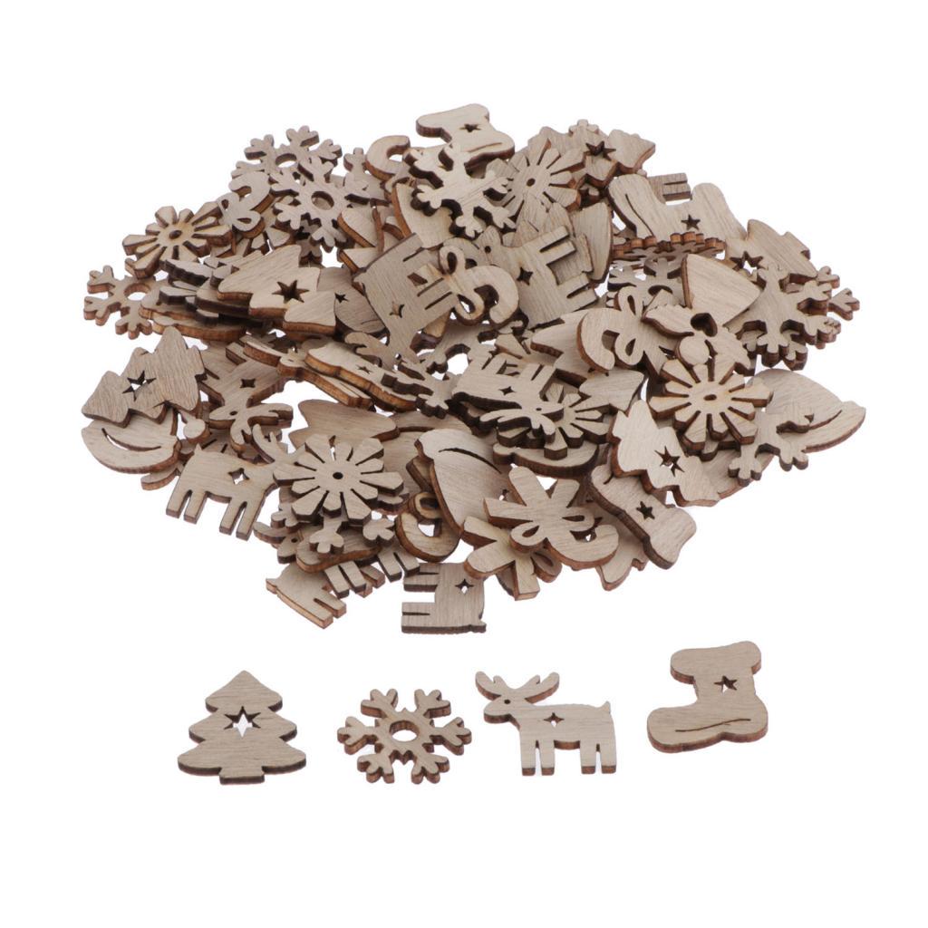 100pcs Natural Wood Christmas Theme DIY Craft Charms Pendants Deer ...