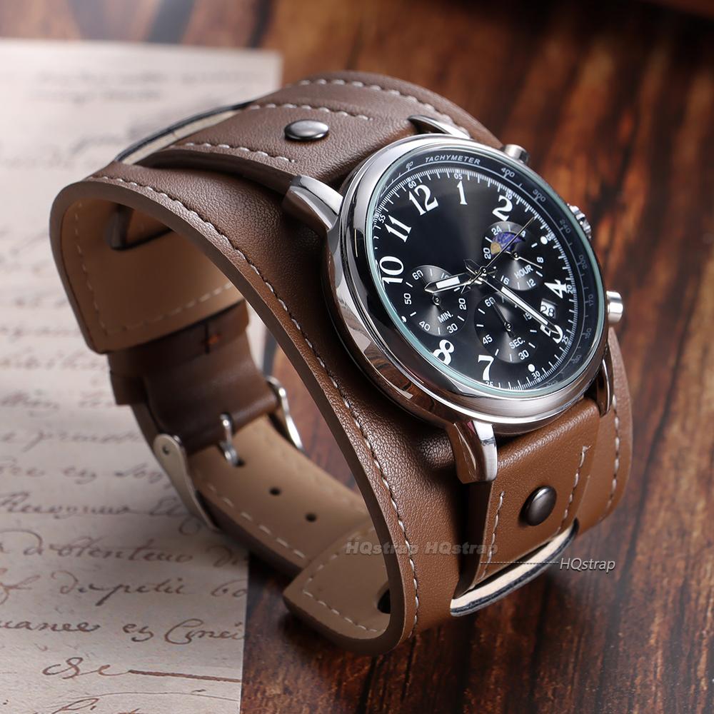 20mm 22mm 24mm Vintage Watch Band with Mat Tray Retro PU Leather Watch Strap Men Universal Replacement Wristband Accessories