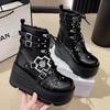Women Punk Boots 9 CM Platform Personalized Skull Design Shoes Cool Boots Retro Chunky High Quality Lace Up Casual Outdoor Shoes