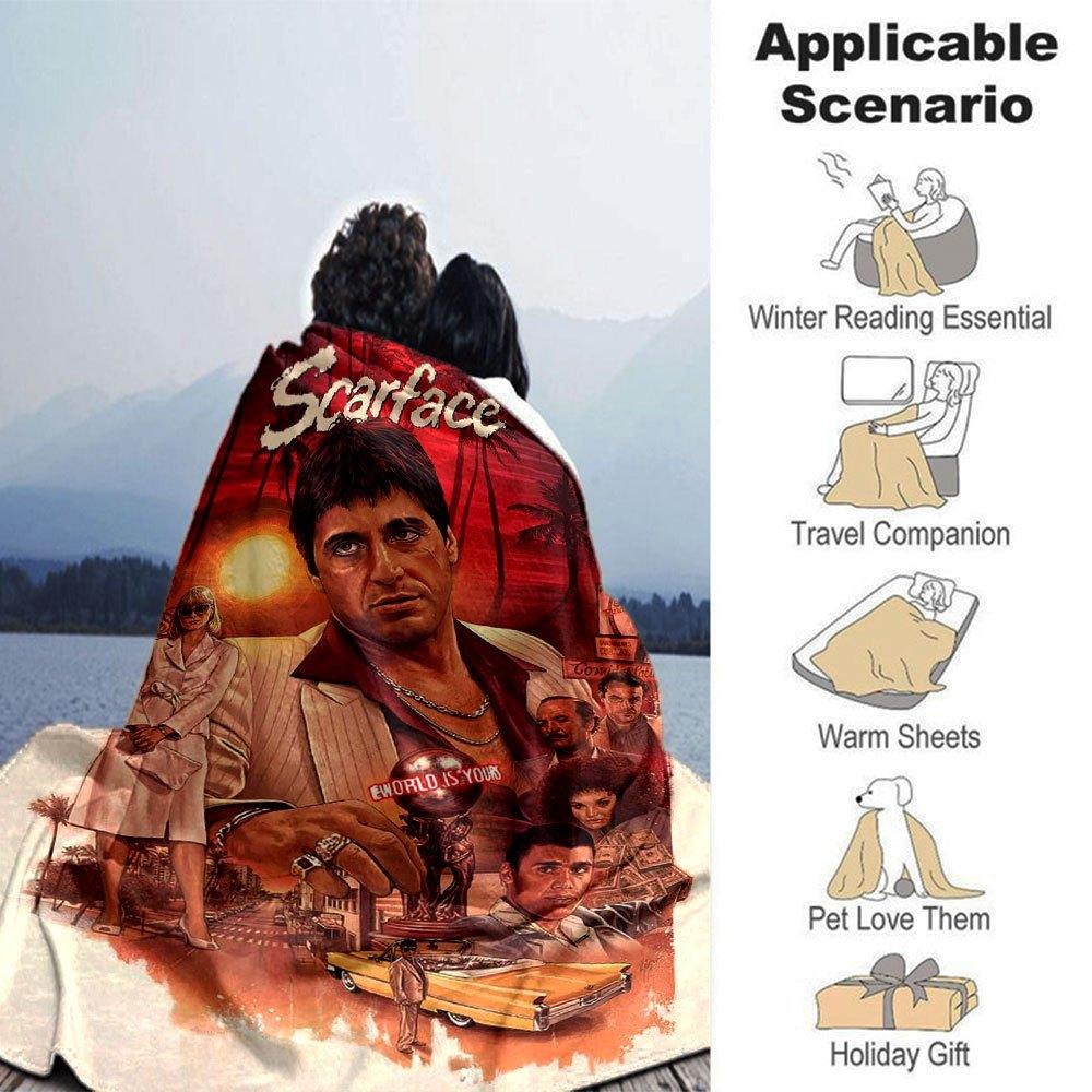 1pc Scarface-Inspired Flannel Blanket - Soft Cozy All-Season Throw for Bedroom, Sofa, Camping, Travel - Perfect Gift for Movie FansB75