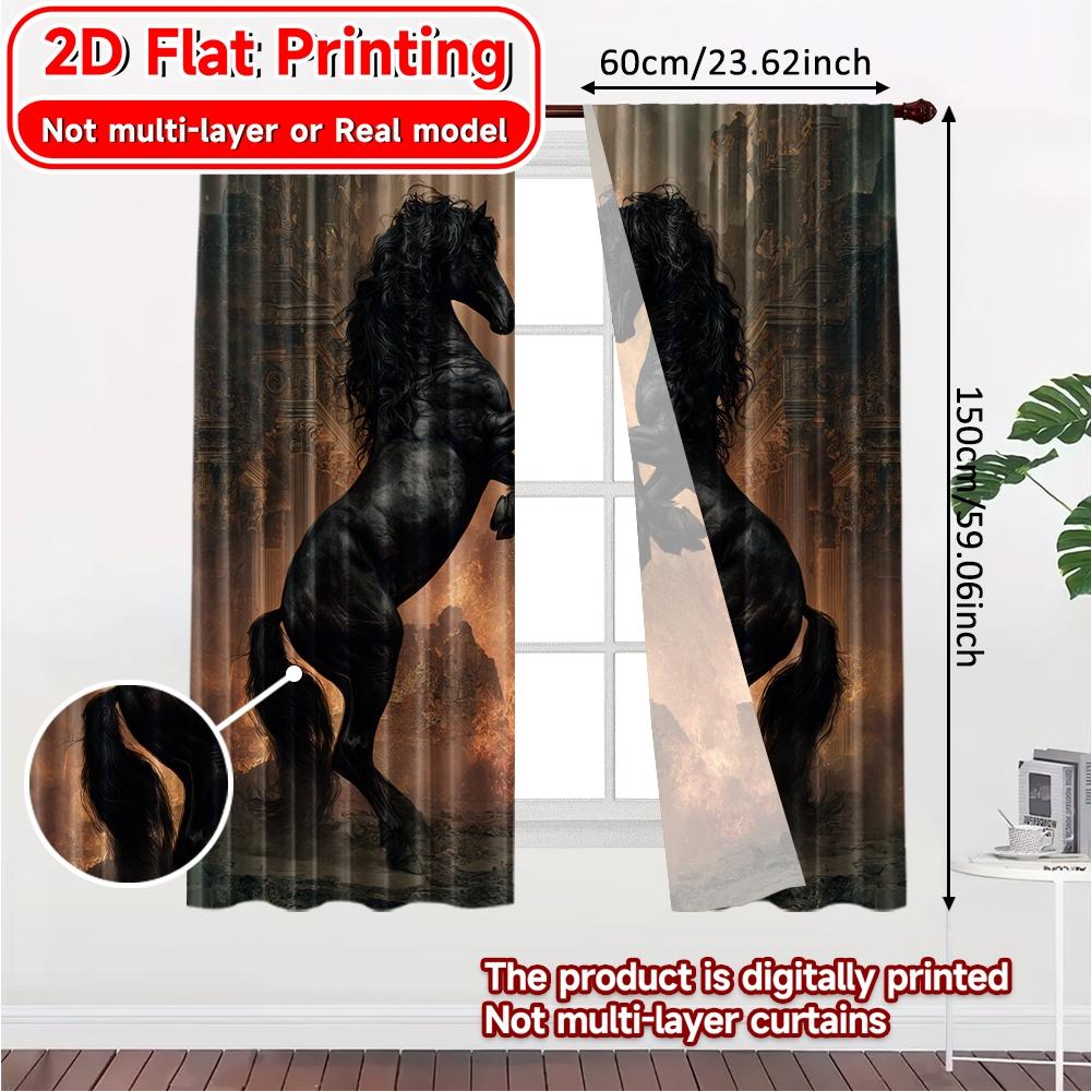 2D Flat Printing,2pcs Mirrored Stallions Creative Chic Curtains Polyester Easy Install Curtains Decorations Inside for