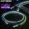 KEYSION كابل بيانات USB C-C بقوة 66 واط مع إضاءة LED RGB ملونة متدرجة سلك شحن سريع Type-C لـ iPhone 16 Samsung Huawei Xiaomi