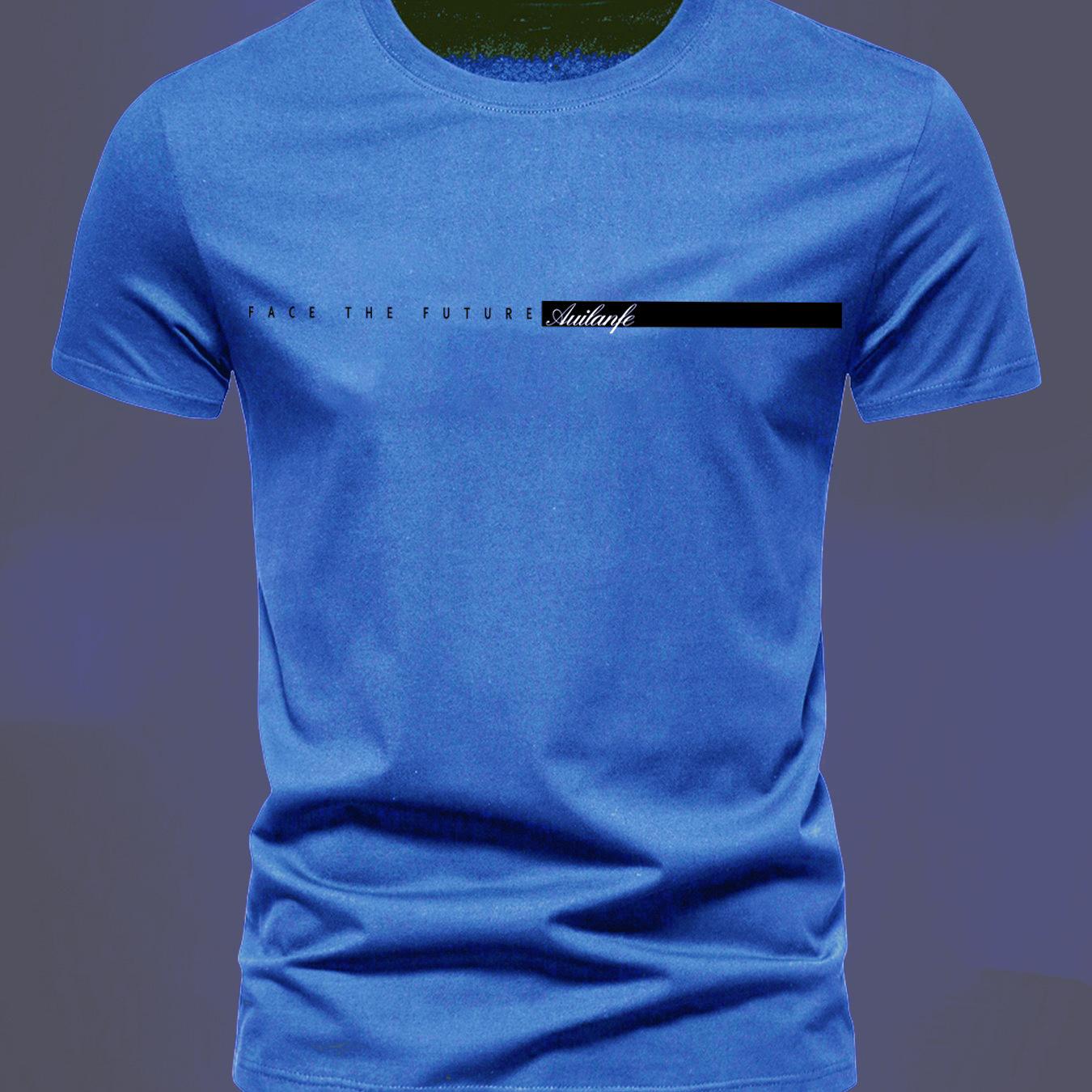 

Summer men s 100_ pure cotton casual sports loose oversized simple letter pattern printed round neck short sleeved T-shirt top S