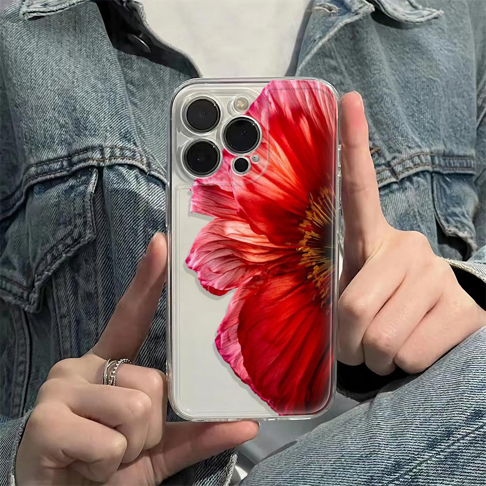Dark Red Lily Pattern Phone Case Suitable for iPhone 17 Air 16 15 14 13 12 11 Pro Max 14 Plus Anti Drop Anti Shock Back Cover