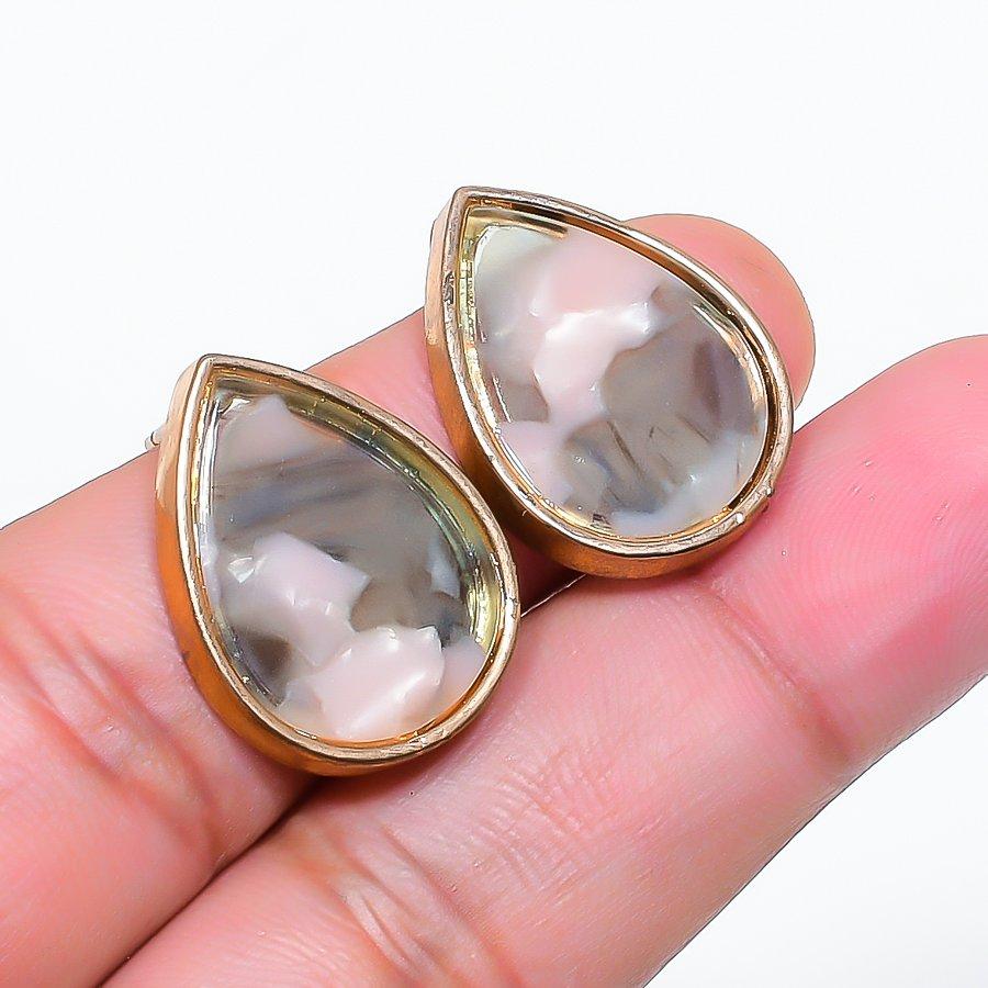 Natural Moss Agate Gemstone Brass Jewelry Earring 0.91 AE-12916