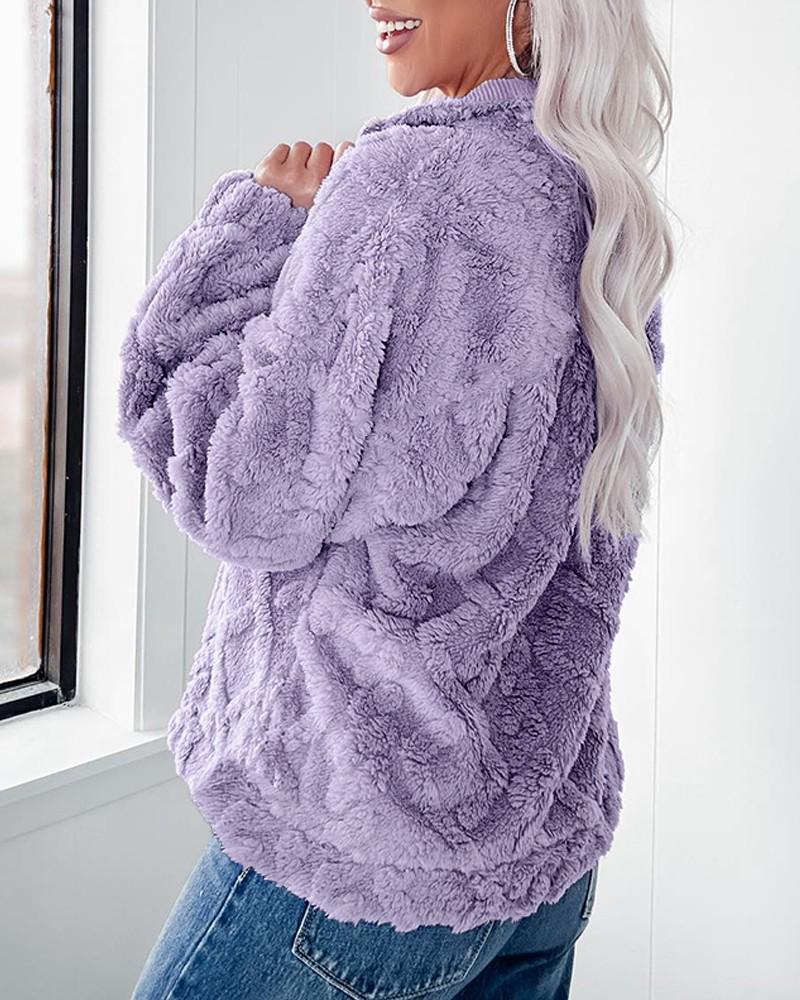 Autumn Winter Casual Loose Plush Pullover Shirt with Lapel and Long Sleeves