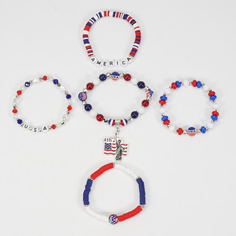 Artificial Crystal Bracelet Elastic Bracelet Independence Day Handmade Bracelet Stackable Bracelets for Adding Charm