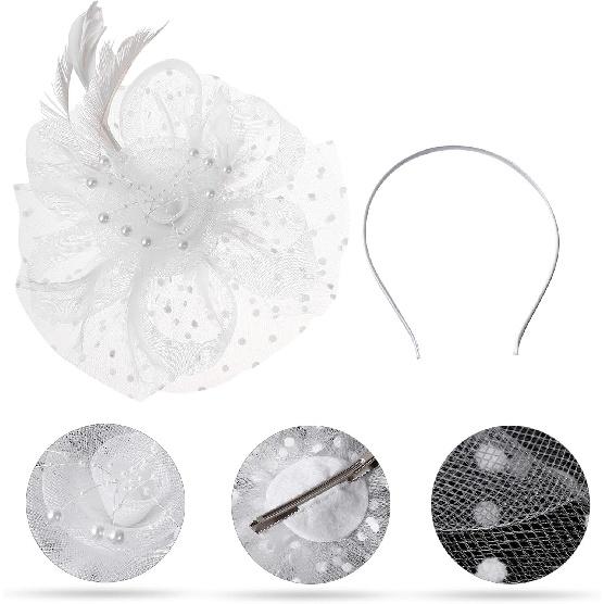 SOIMISS Lightweight Mesh Headpiece with Veil for Women, Tea Party Hair Accessory, Bridal Hair Ornament for Weddings and Special Occasions White