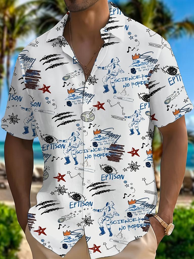 Men's Fashion Short Sleeve Shirt, Printed Short Sleeve Shirt, Trendy New Summer Outfit, Casual Daily Shirt, Vacation Beach Shirt, Ideal Choice for