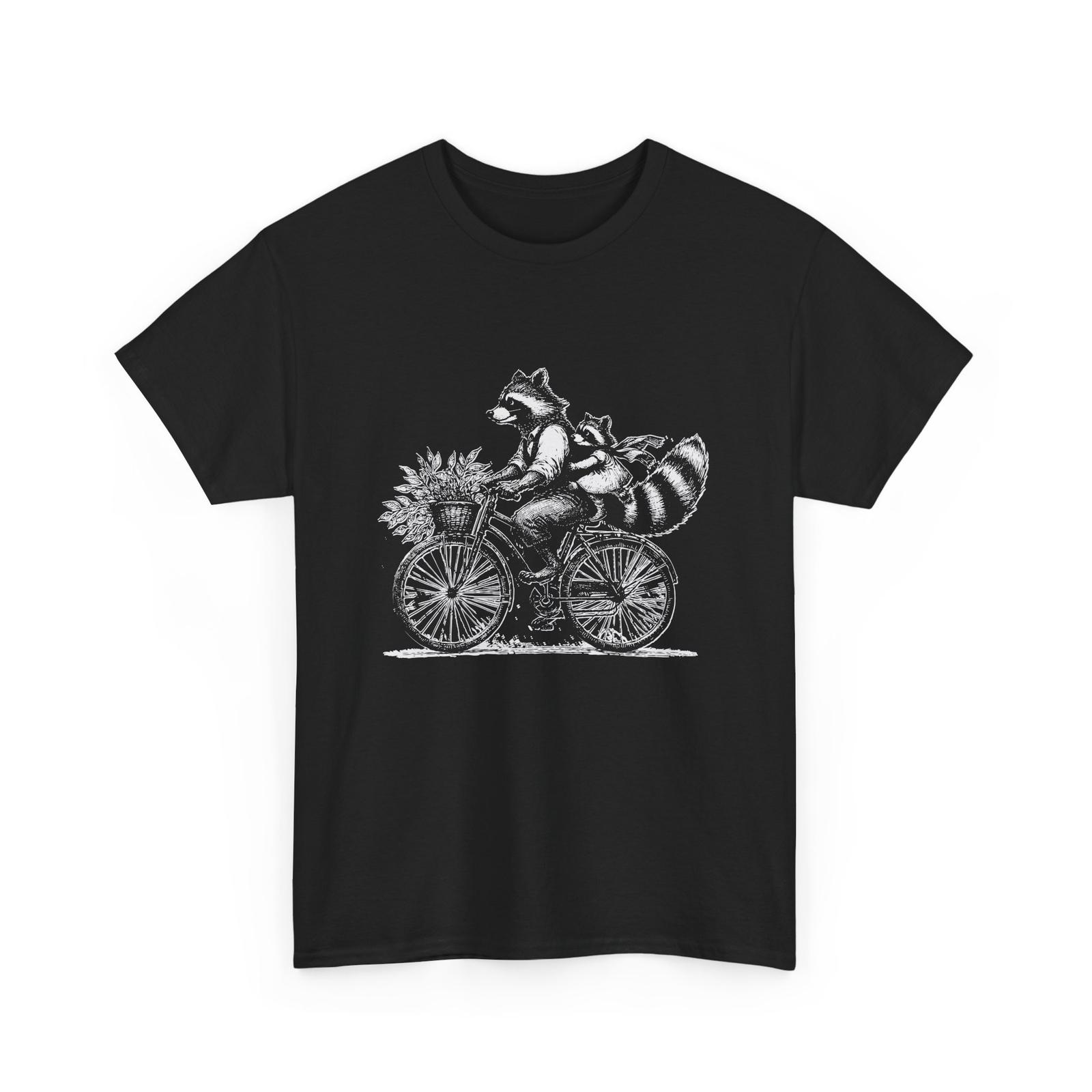 Cyclist T-Shirt | Bicycle shirt | Raccoon Father Riding Bicycle with Daugther Unisex T-Shirt M