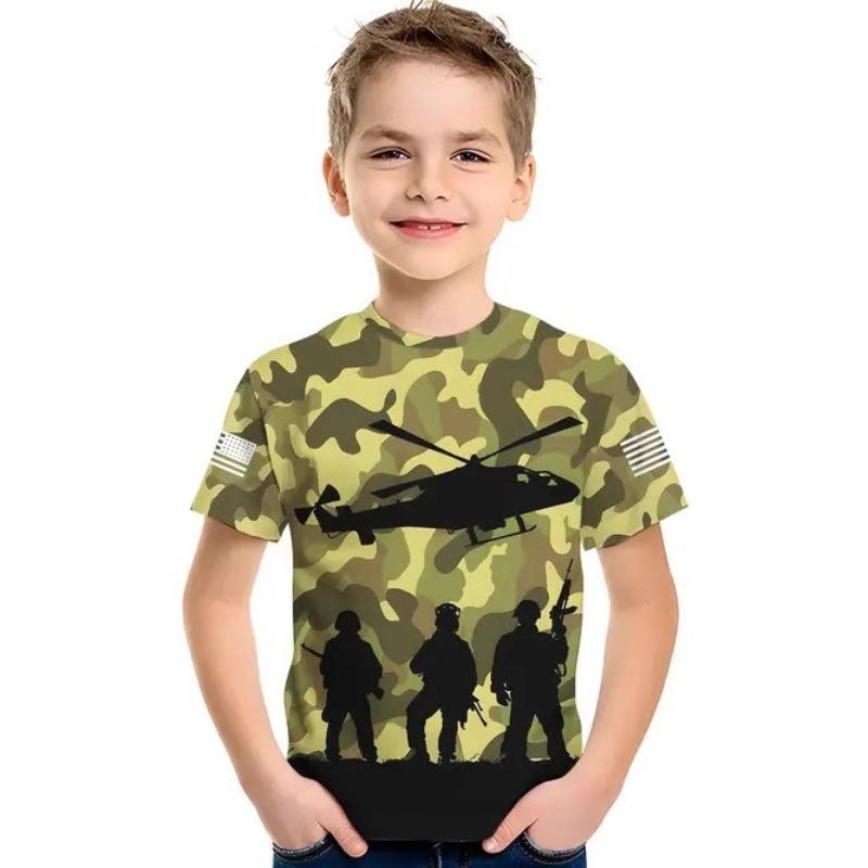 Kids T-shirt 3d Print Summer New Boys' 3D Sexy Design Gradient Round Neck Short Sleeved T-shirt