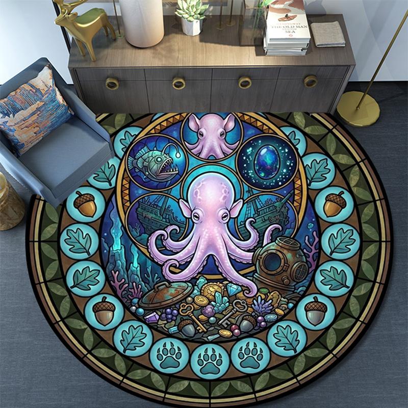 Oceanic Glass Mystery Round Area Rug Under Office Chairs Bedroom Living Room Home Decor